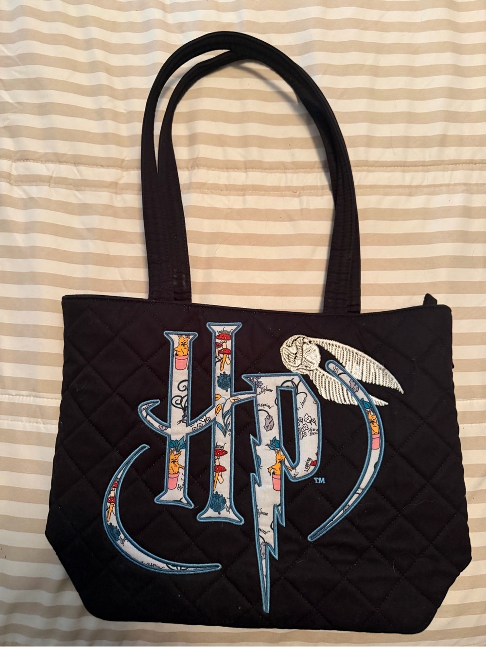 Warner Bros. Black Quilted HP Tote with Embroidered Golden Snitch